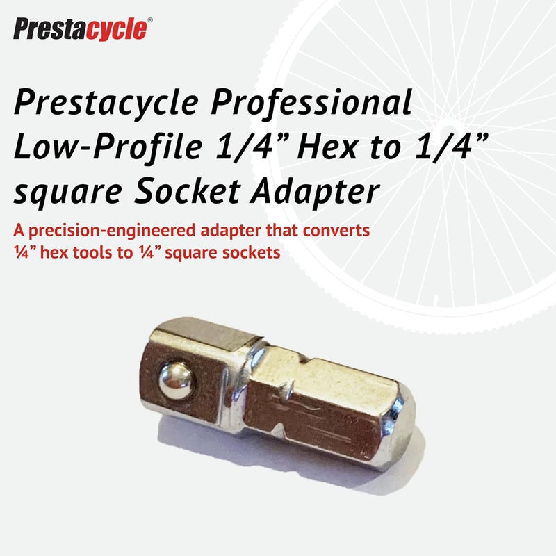 Prestacycle Professional Low-Profile 1/4" Hex to 1/4" Square Socket Adapter – Hardened S2 Steel, Nickel-Plated, Precision Bicycle Tool Accessory Compatible with All Hex Bit Hand Tools - Image 2